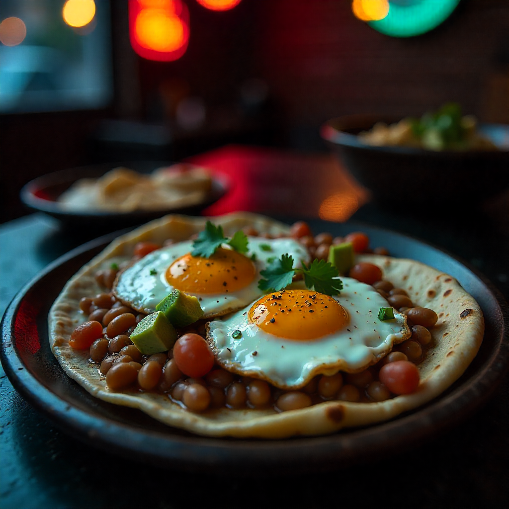 Classic Mexican Breakfast with Eggs, Beans, and Tortillas